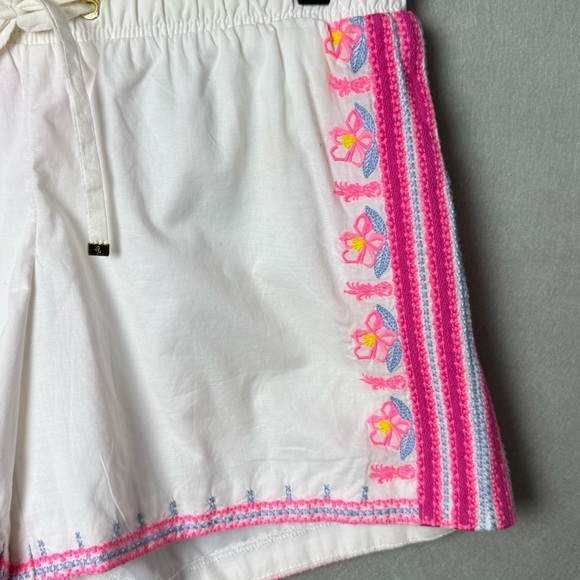Lilly Pulitzer Womens Katia Pink Embroidered Flower White Shorts Elastic Waist S - Picture 3 of 12